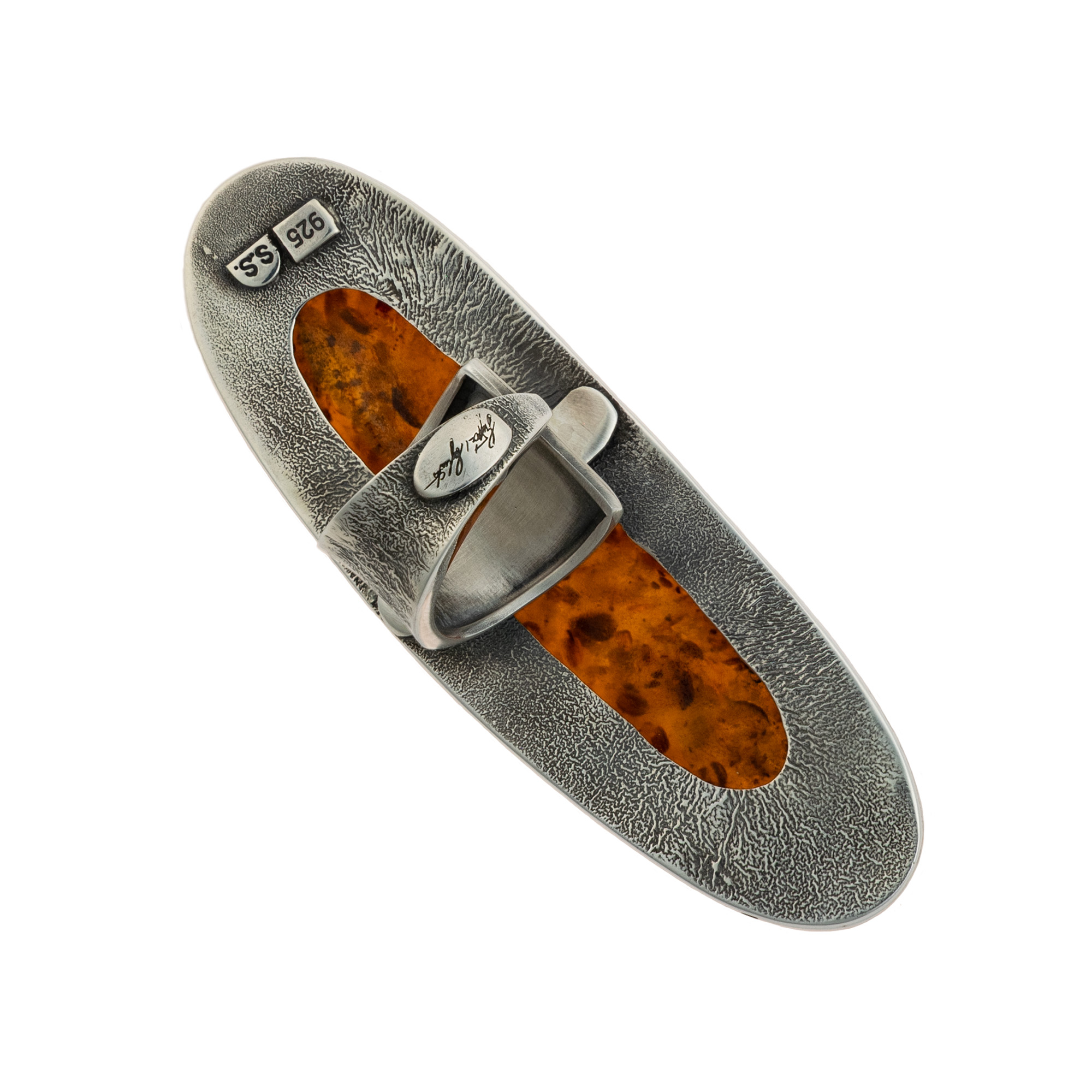 Sterling Silver and Baltic Amber Golden Ring 2
